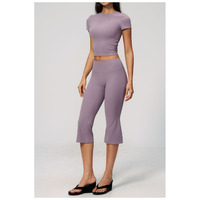 Ensemble de sport doux comme du beurre, brossé, 70 % nylon, 30 % élasthanne, haut court à manches courtes et capris, ensemble de yoga 2 pièces