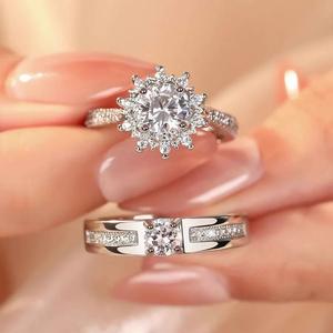 خواتم وعد فاخرة من الماس المويسانيتي VVS 0.5 قيراط للأزواج للرجال والنساء المشاركة في الزفاف من الفضة الإسترلينية - Product Image 1