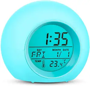 Jam Alarm Digital 7 Warna, Lampu Malam Alarm Sensor Sentuh untuk Balita Siswa Anak-anak untuk Bangun Kamar Tidur Dalam dan Luar Ruangan