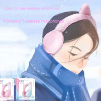 Casque sans fil d'hiver pour Noël, écouteurs avec design en peluche, chauds et mignons, casque pour femmes, casque sans fil avec oreilles de chat