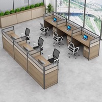 Mobilier de poste de travail Design moderne 4 personnes MDF & Base en acier pour centre d'appels de bureau commercial supérieur en bois