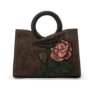 Sac fourre-tout en cuir de vache véritable avec motif rose embossé pour la mode printemps 2026, sac à bandoulière 100 % cuir de vache véritable - Product Image 6