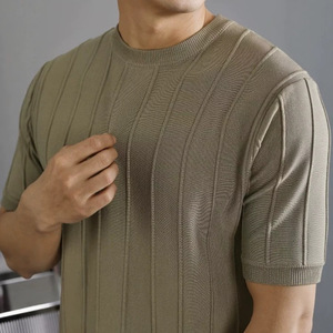 Camiseta de Manga Corta con Cuello Redondo para Hombre, Color Sólido, Transpirable, Tejida, Top Básico de Verano, Ropa Juvenil - Product Image 4
