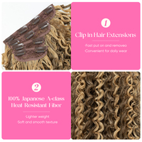 Extensions de cheveux synthétiques à clipser, longues et ondulées, effet vague d'eau, sans couture, résistantes à la chaleur, en fibre haute température, 20 pouces, vente en gros