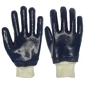 Heavy Gloves Nitrile Blue Jersey Lining Full Coated Elastic Wrist Industrial Mining Gloves Oil And Gas Glove Nitrile