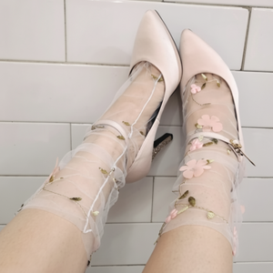 Primavera estate donna calze al ginocchio fiori ricamati 3D Design a rete comodo ed elegante - Product Image 1