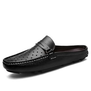 Mocassins en cuir de vache véritable pour homme, chaussures décontractées sans talon, à bout couvert - Product Image 1