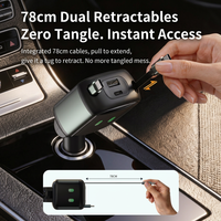Chargeur rapide PD 65W, 4 ports, câble rétractable double type-C, adaptateur d'alimentation pour allume-cigare stéréo, chargeur de voiture universel 12-24V