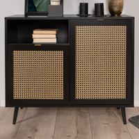 Buffet moderne de luxe en rotin noir à 3 portes en bois
