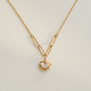 Collar de piedras preciosas de concha de acero inoxidable 316, colgante de corazón chapado en oro PVD de 18K, joyería de moda para mujer para amantes de eslabones de fiesta - Product Image 3