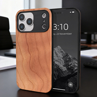 Étui de téléphone portable en bois massif cerisier vierge pour Apple iPhone 17 Pro Max 18 Pro, gravure personnalisée du logo