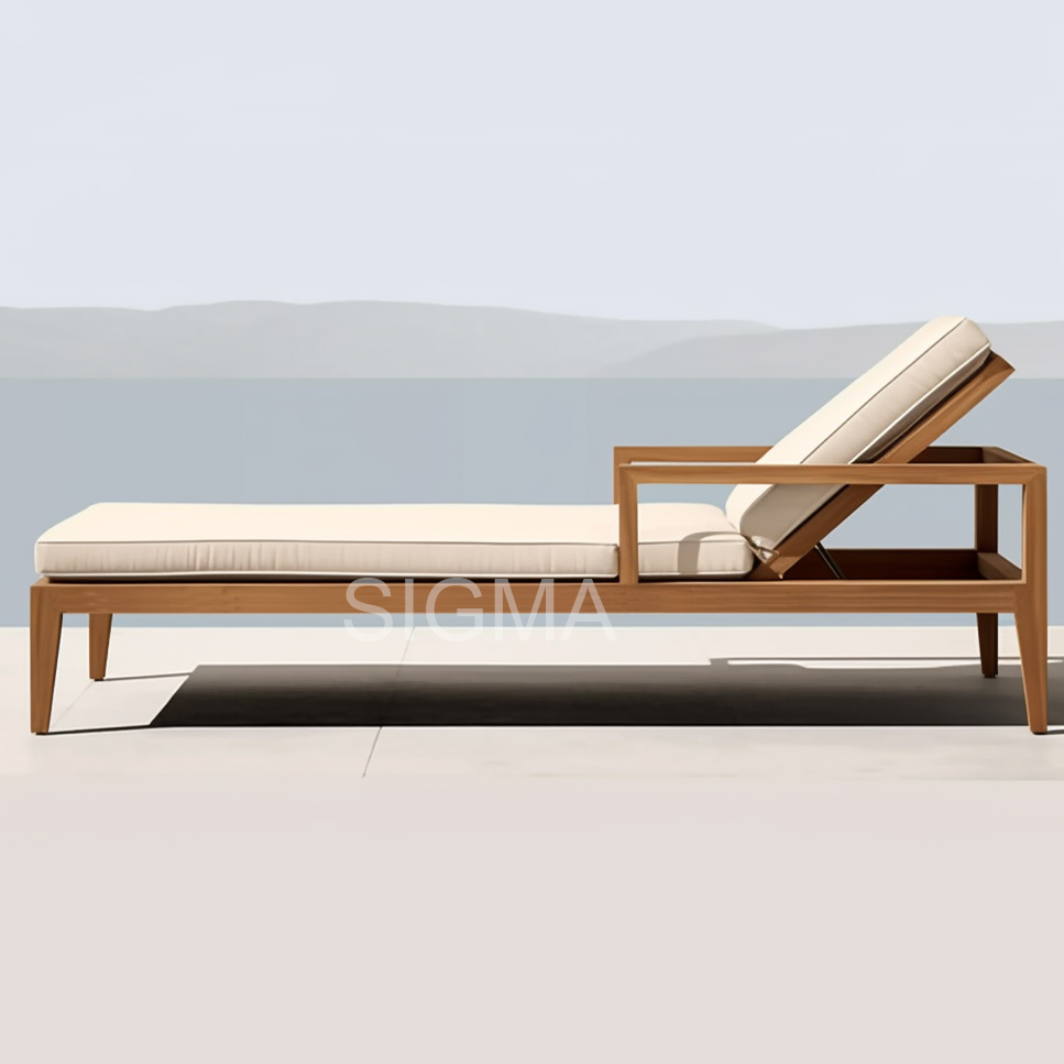 New Arrival Patio garden Pool Sun Furniture Set Solid Wood Teak Outdoor Chaise Lounge Chair Soft Waterproof Cushion