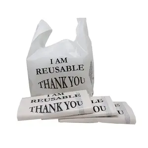 Reusable Thank You Bags Custom T-Shirt Plastic Bags for Small Business Shopping Grocer Bags
