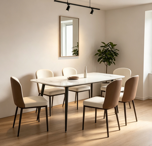 Table à manger carrée moderne en marbre avec 4 <span class=keywords><strong>chaises</strong></span>, surface spacieuse, structure stable, pour les réunions de famille - Product Image 1