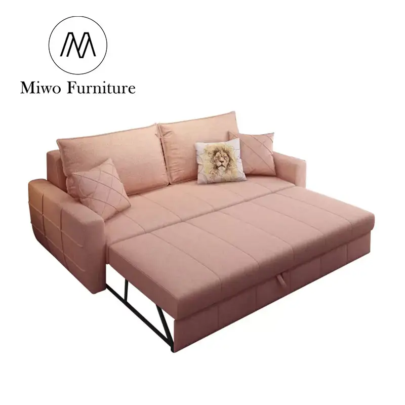 Small House Bedroom Metal Foldable Living Room Furniture Save Space Fabric Velvet Storage Pink Sofa Bed