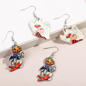 ต่างหูอะคริลิคพิมพ์ลายแบบโอเวอร์ไซส์ สไตล์โกธิค ตลก เซ็กซี่ สำหรับผู้หญิง แต่งกายฮาโลวีน หมวกฟักทอง ผี ชุดบิกินี่เซ็กซี่ ฮิปฮอป - Product Image 2