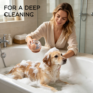 3 in 1 Pet Grooming <b>Brush</b> with Soap & <b>Shampoo</b> Dispenser Massage Function Bathroom Use TPR & PP Material - Product Image 4