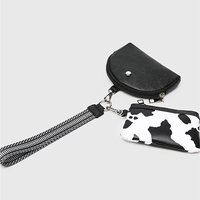 Dompet Gelang Motif Macan Tutul Portabel dengan Dua Kantong Resleting dan Kantong Koin Gantungan Kunci yang Dapat Dilepas