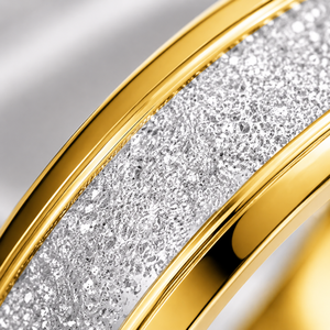 Bague JLM moderne bicolore or et argent, en acier inoxydable sablé givré, bijoux de mariage de luxe en gros - Product Image 3