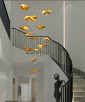 Plafonnier led suspendu au design moderne, produit de luxe, couleur cuivre doré, feuille de lotus, lustre artistique, idéal pour un duplex, des escaliers