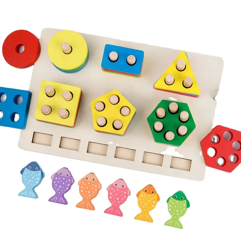 Bambini educativi di riconoscimento del colore forma Sorter Puzzle di smistamento in legno impilamento gioco di pesca magnetico combinazione di gioco