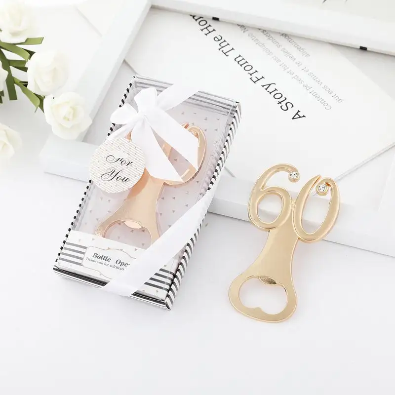 New Decorative Birthday Party Wedding Favor Rose Gold 60Th Wine Bottle Opener 60 Years Bottle Openers X0540