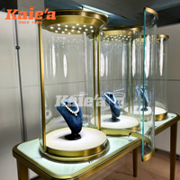 Vitrine à bijoux en verre sur mesure haut de gamme, présentoir sphérique élégant avec éclairage LED, présentoir en acier inoxydable