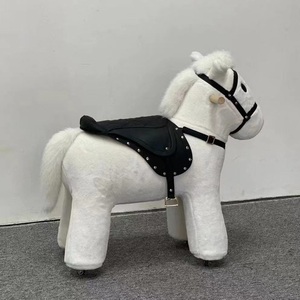 JS Ottoman en bois massif de haute qualité pour enfants, 2 styles : Cheval à <span class=keywords><strong>bascule</strong></span> / Cheval à roulettes, Jouet en tissu de luxe, Meuble cadeau pour enfants - Product Image 3