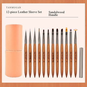 12Pcs Sandalwood Flat Nail Art <b>Brush</b> Set Professional Flower Gradient UV Gel Painting Design Tools - Product Image 5