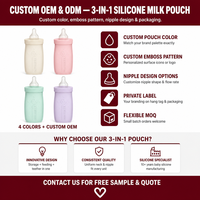 OEM ODM Biberon en silicone 4-en-1, poche à lait, tétine, sucette, jouet de bain, ensemble d'alimentation pour bébé