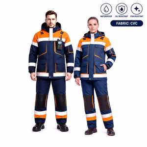 Ropa de Trabajo Petroquímica de Alta Visibilidad, Certificada EN ISO 11612 y NFPA 2112, Antiarco Eléctrico, Ignífuga, Antiestática, Color Azul Marino y Naranja, Tejido CVC Resistente - Product Image 1