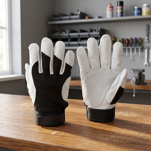 Leather Work Gloves Anti-Slip Textured Fingertips Elastic Wristband General Purpose Safety Gloves - Product Image 4