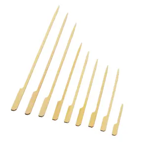 Outdoor snack round bbq barbecue stick handle flat bamboo skewers sticks with logo for sales