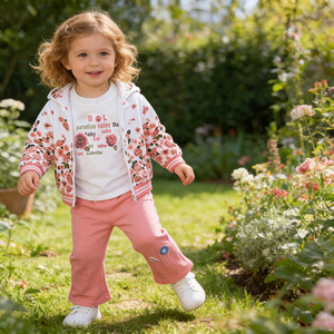 Grazioso Set di Abbigliamento per Neonati Primavera Autunno 3 Pezzi: Cappotto con Cappuccio Floreale, Maglietta a Maniche Lunghe e Pantaloni - Product Image 1