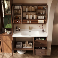 Ensemble de meubles de salle de bain modernes de style 2026, avec panneau de porte en bois laqué, miroir LED mural et lavabo en céramique