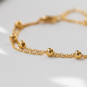 डबल परत सोना मढ़वाया पायल चूड़ी पैर गहने समुद्र तट मोती पायल कंगन स्टेनलेस स्टील के गहने महिलाओं के लिए - Product Image 6