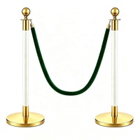 Poteau de guidage en or blanc avec boule, corde en velours vert foncé, barrière de contrôle de foule pour hôtel