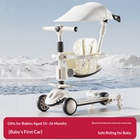 Trottinette multifonctionnelle pour tout-petits avec barre de poussée parentale, auvent et siège de sécurité amovible pour les enfants de 10 à 36 mois