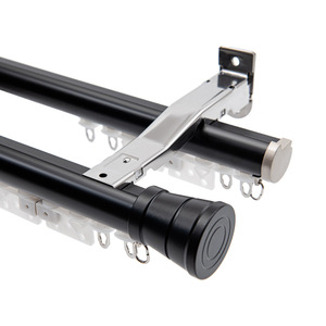 <span class=keywords><strong>Tringle</strong></span> à rideau noire en alliage d'aluminium, style nordique minimaliste, simple/double, épaissie, à montage latéral ou supérieur, pour - Product Image 2