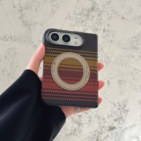 JOYPORODO Coque rigide en PC antichoc en fibre d'aramide et fibre de carbone 360 °   Support rotatif pour étui de protection pliable Duo pour iPhone
