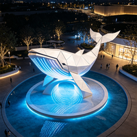 Lampe Sculpturale LED en Forme de Baleine Géométrique en Acier Inoxydable 304, Étanche IP65, Thème Océan, Lumière de Paysage Aquatique, Télécommande