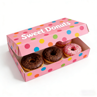Boîtes en papier personnalisées en gros avec logo, recyclables et de qualité alimentaire, avec pelliculage mat et gaufrage pour l'emballage de donuts, biscuits, cupcakes et tartes