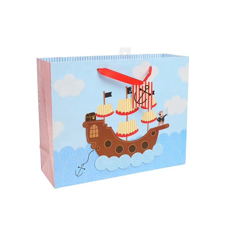 ホットセールスペーパーセーリング海賊紙袋、男の子のための高品質のお誕生日おめでとうギフトバッグ