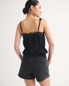 Haut Camisole Femme Personnalisé Leduo, Col Carré, Boutonné, avec Volants, en Dentelle Noire, Tendance Été - Product Image 3
