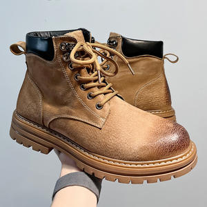 Bottes de travail en cuir véritable pour hommes, style britannique, avec sangle à la cheville et semelle en caoutchouc, confortables et respirantes, disponibles dans toutes les tailles. - Product Image 3