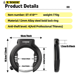 Antivol de cadre de vélo ETOOK en acier allié 12 mm, anneau rond, 2 clés, antivol <span class=keywords><strong>fer</strong></span> <span class=keywords><strong>à</strong></span> <span class=keywords><strong>cheval</strong></span> pour pneus de 2,0 <span class=keywords><strong>à</strong></span> 2,8 pouces - Product Image 2