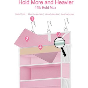 Pink Over The Door Organizer 15 Compartment <b>Hanging</b> <b>Storage</b> With Mesh Pockets For Bedroom Bathroom Kids Room - Product Image 3