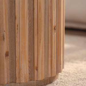 Set di 2 tavolini da caffè rotondi ad incastro in legno di noce, tavolini d'appoggio con corpo a doghe verticali, stile rustico da fattoria - Product Image 6