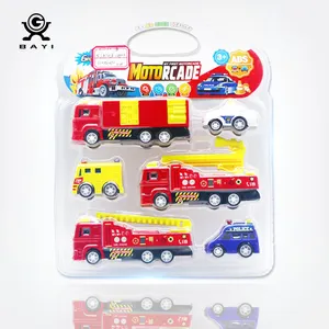 Coche de juguete de plástico de alta calidad para niños, vehículo de policía para tirar hacia atrás, vehículo de bomberos