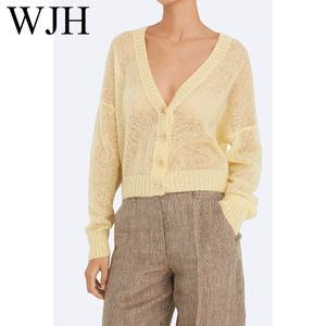 Suéter Ligero y Sexy con Botones, Mezcla de Lana y Mohair, Cuello <span class=keywords><strong>en</strong></span> V Profundo, Cárdigan <span class=keywords><strong>Transparente</strong></span> para <span class=keywords><strong>Mujer</strong></span> - Product Image 1